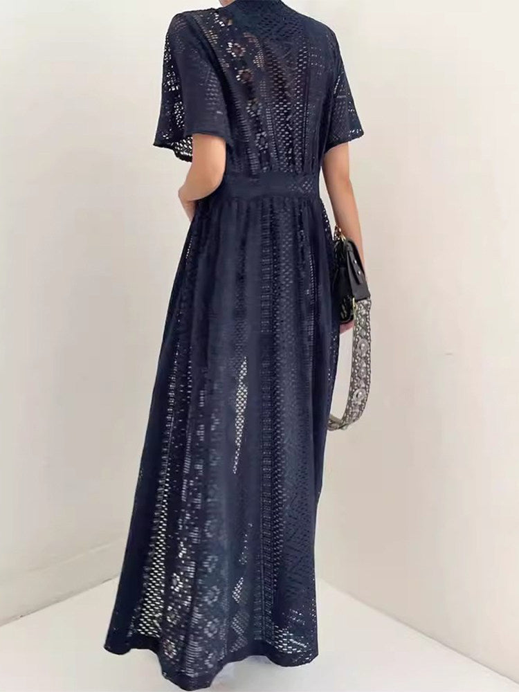透かしレース ロング丈 リボン付き UV対策 カーディガン