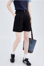 ハイウエスト ゆったりワイドレッグ カジュアルショートパンツ