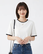 配色メロウフリル縁取り クルーネックTシャツ
