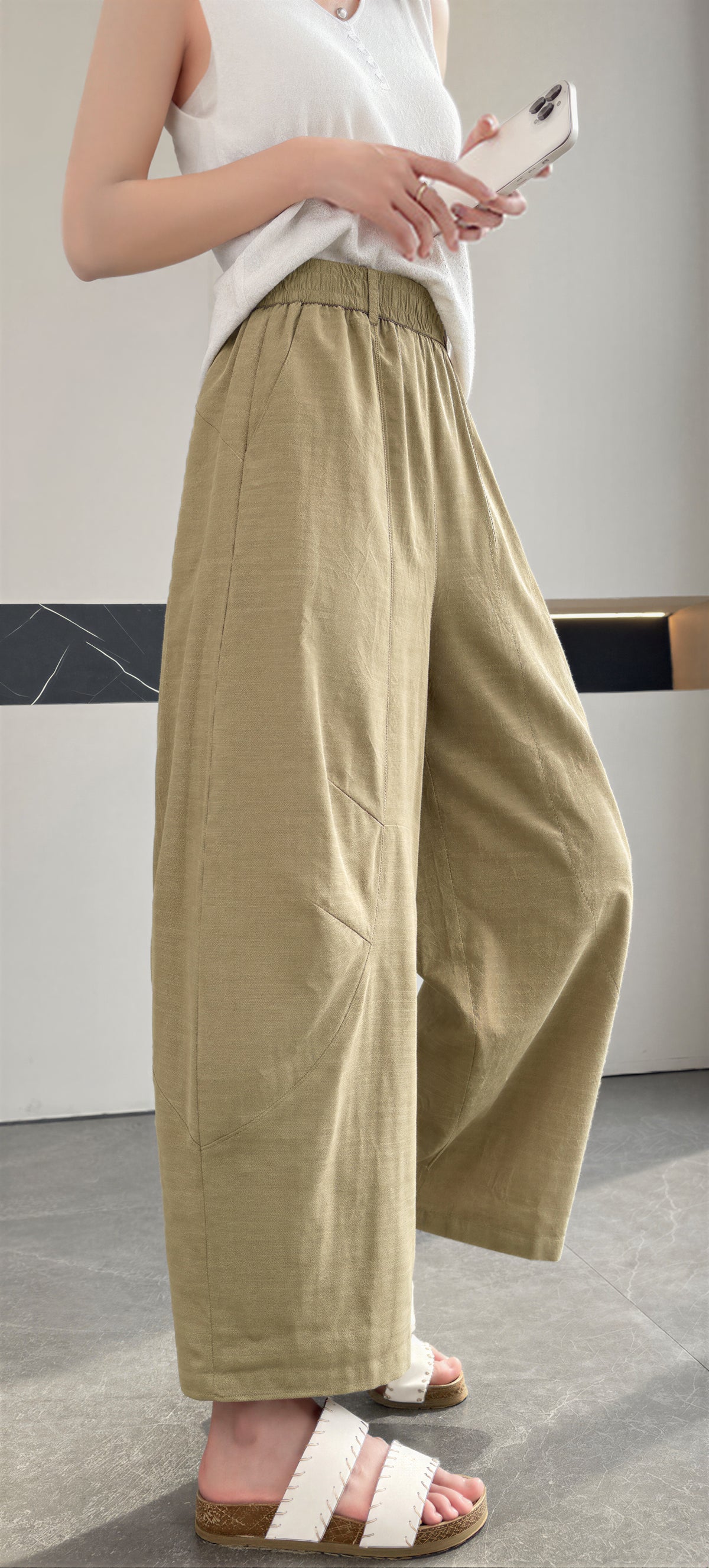 【全3色】S~4XL ハイウエスト ゴム仕様 ストレートワイドパンツ