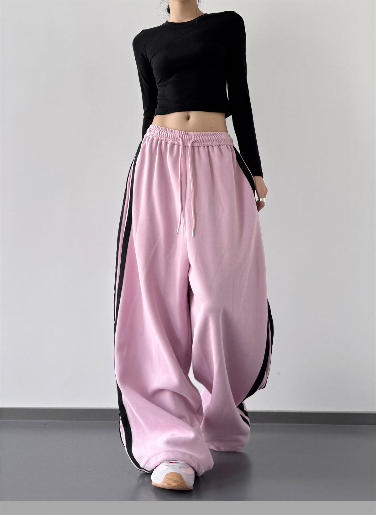 S-XL ドローストリング サイドライン ワイドパンツ