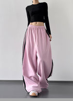 S-XL ドローストリング サイドライン ワイドパンツ