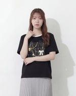 配色パイピングのクルーネック 立体柄Tシャツ