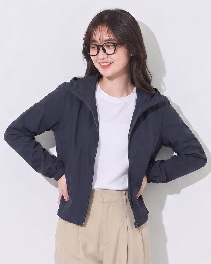 M~3XL ショート丈フード付きシンプルフードジャケット
