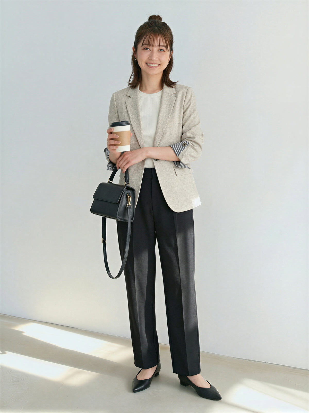 ワンボタン すっきりシルエット 7分袖 折り返しテーラードジャケット