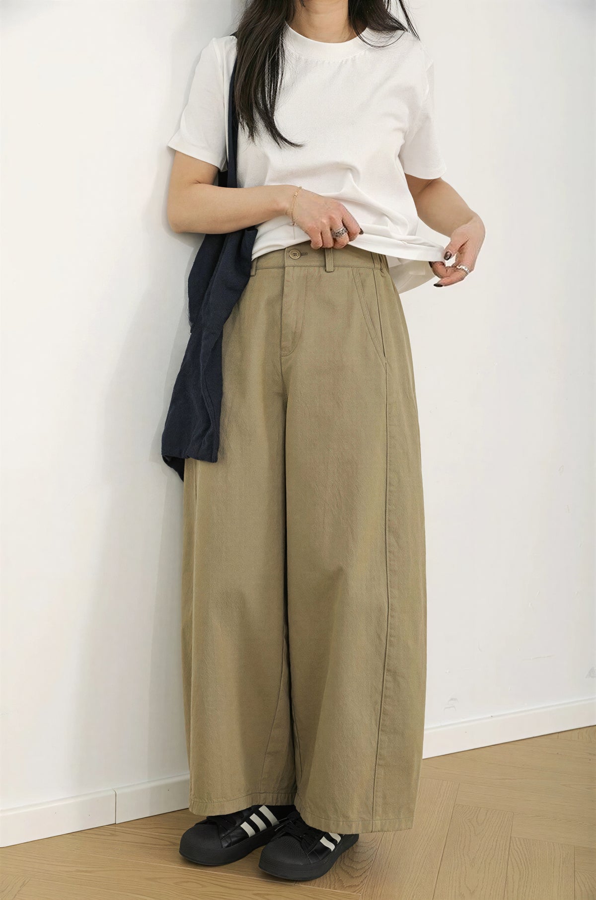 ハイウエスト タック入り ルーズワイドパンツ