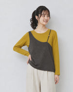 L~4XL レイヤード風 ゆったり アシンメトリー フェイクツーピースTシャツ