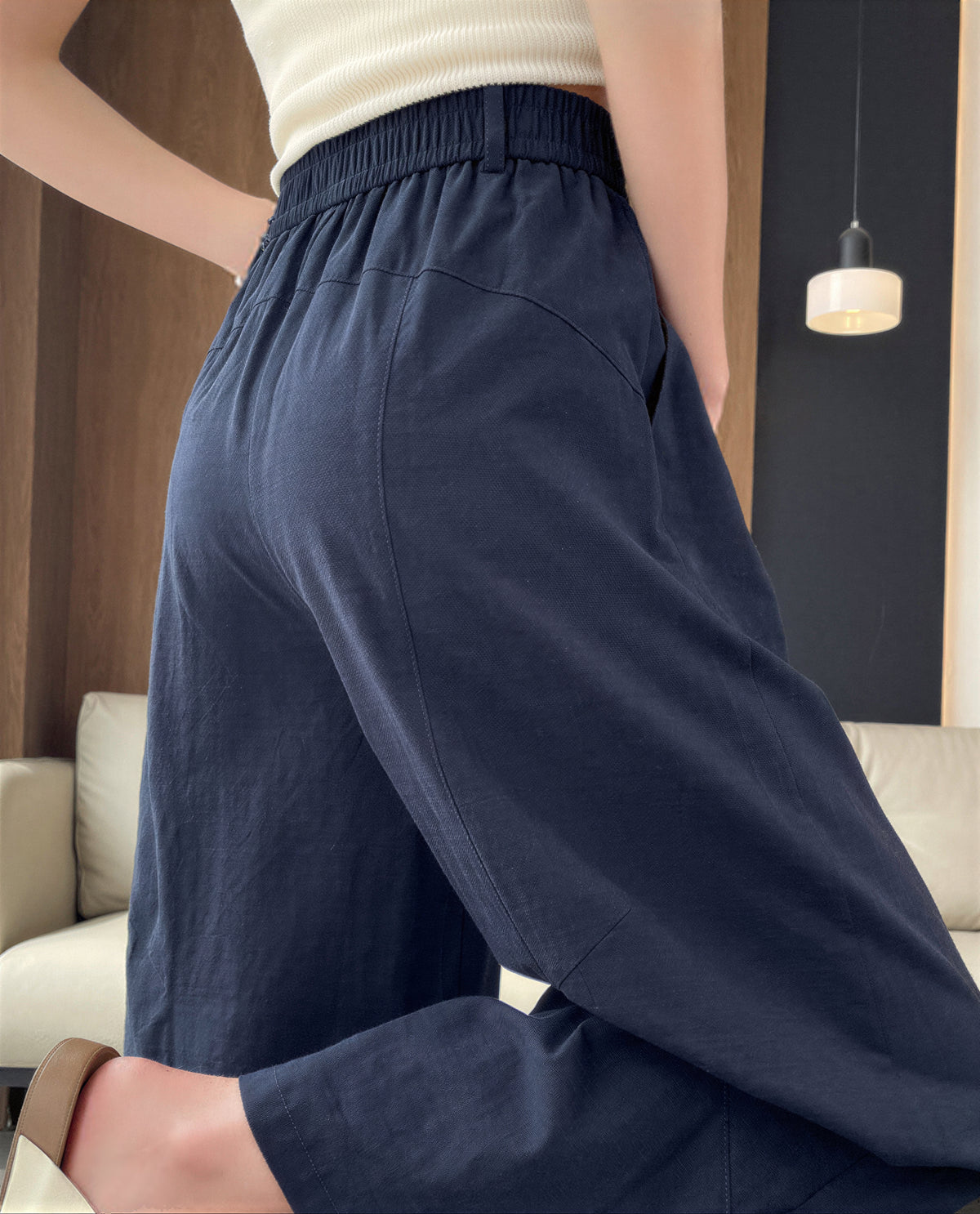 【全3色】S~4XL ハイウエスト ゴム仕様 ストレートワイドパンツ