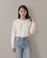 レース付きビッグカラー ドール襟シャツ-ホワイト-2XL