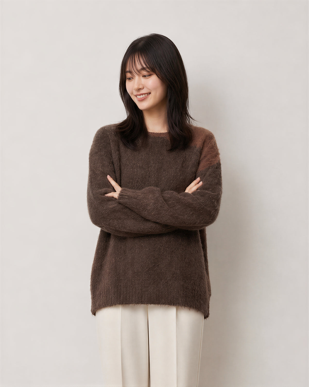 【秋新作】オフショルダー風 ルーズフィット シャギー感ニット