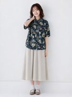M~2XL レトロフラワープリント ブルーシャツ