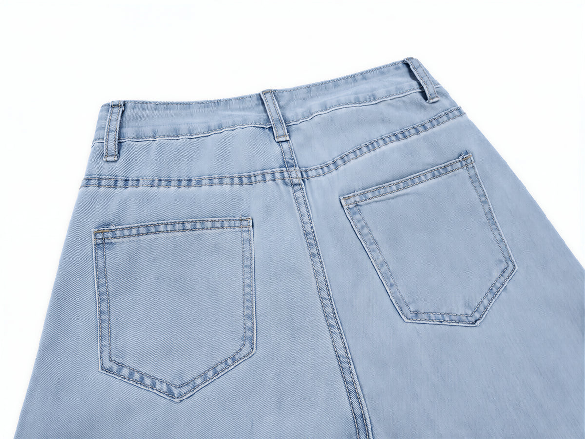 【全2色】S~XL ハイウエスト センターシーム ワイドデニムパンツ