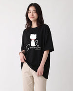 ゆったりドロップショルダー プリントTシャツ-ブラック-2XL