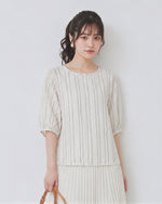 涼しさを身につける｜品質天糸麻混紡丸首ストレートストライプシャツ
