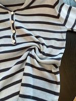 【全2色】S~L ボーダー スリムフィット Vネック ニットTシャツ