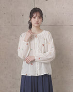 S~XL フリル襟リボン刺繍ブラウス