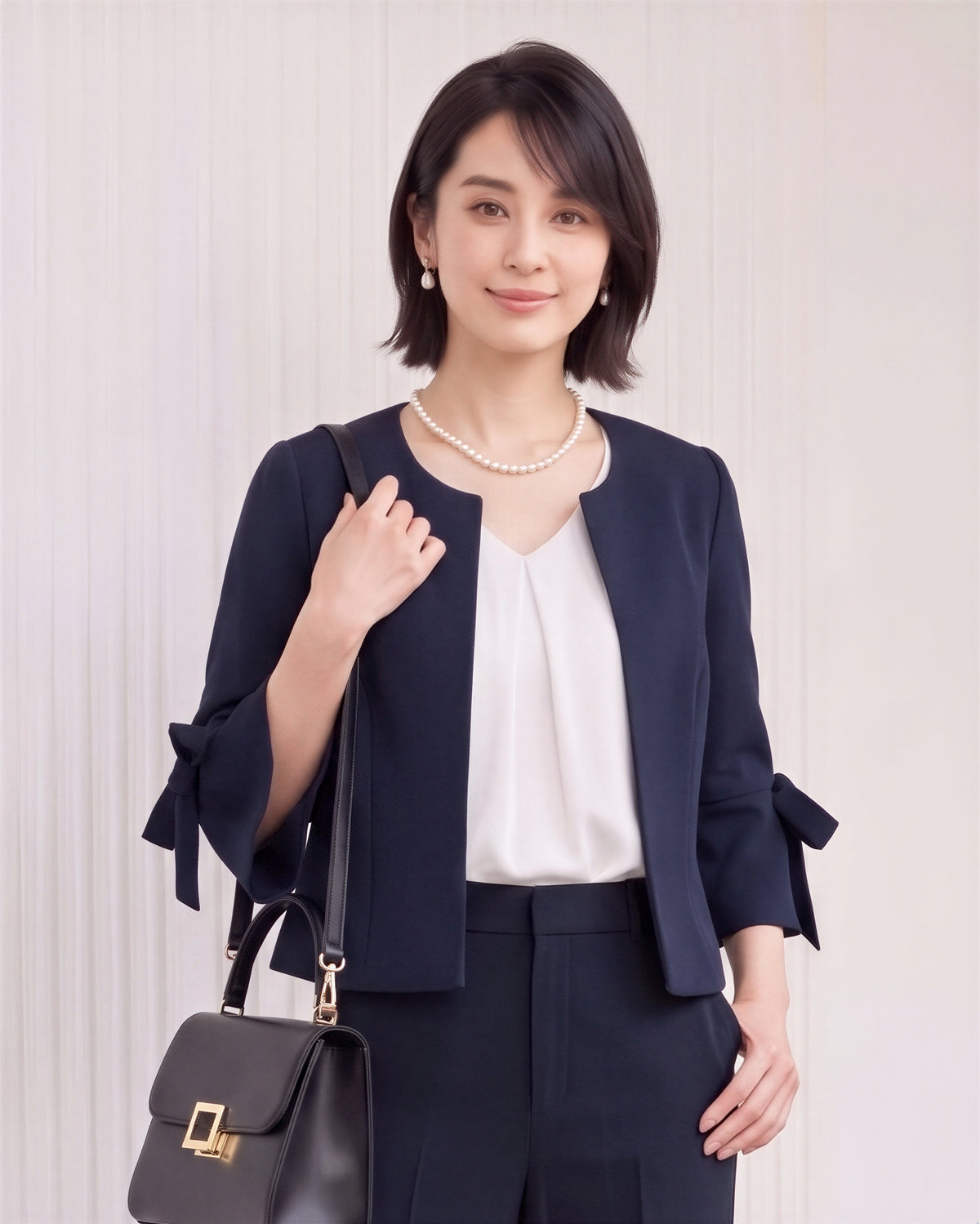 【秋新作】【全3色】S~2XL ラウンドネック フリルスリーブ リボン付き テーラードジャケット