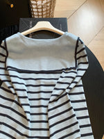 【全2色】S~L ボーダー スリムフィット Vネック ニットTシャツ