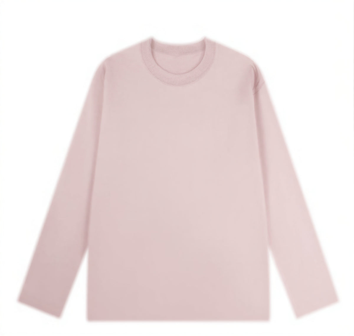 クルーネック ストレートシルエット ゆったり 長袖Tシャツ-ライトピンク-4XL