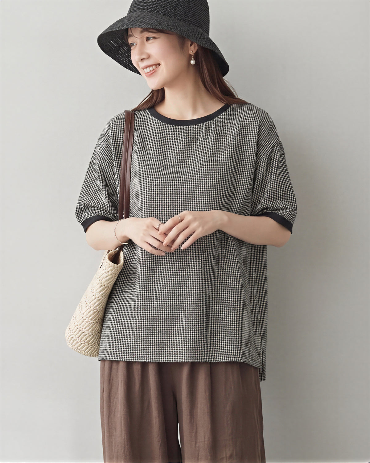 M-2XL ゆったりドロップショルダー チェックプルオーバー