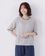 M~2XL 細ストライプ ゆったり クルーネックTシャツ