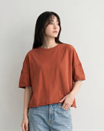 ゆったりドロップショルダー ラウンドヘムTシャツ-レッド-XL