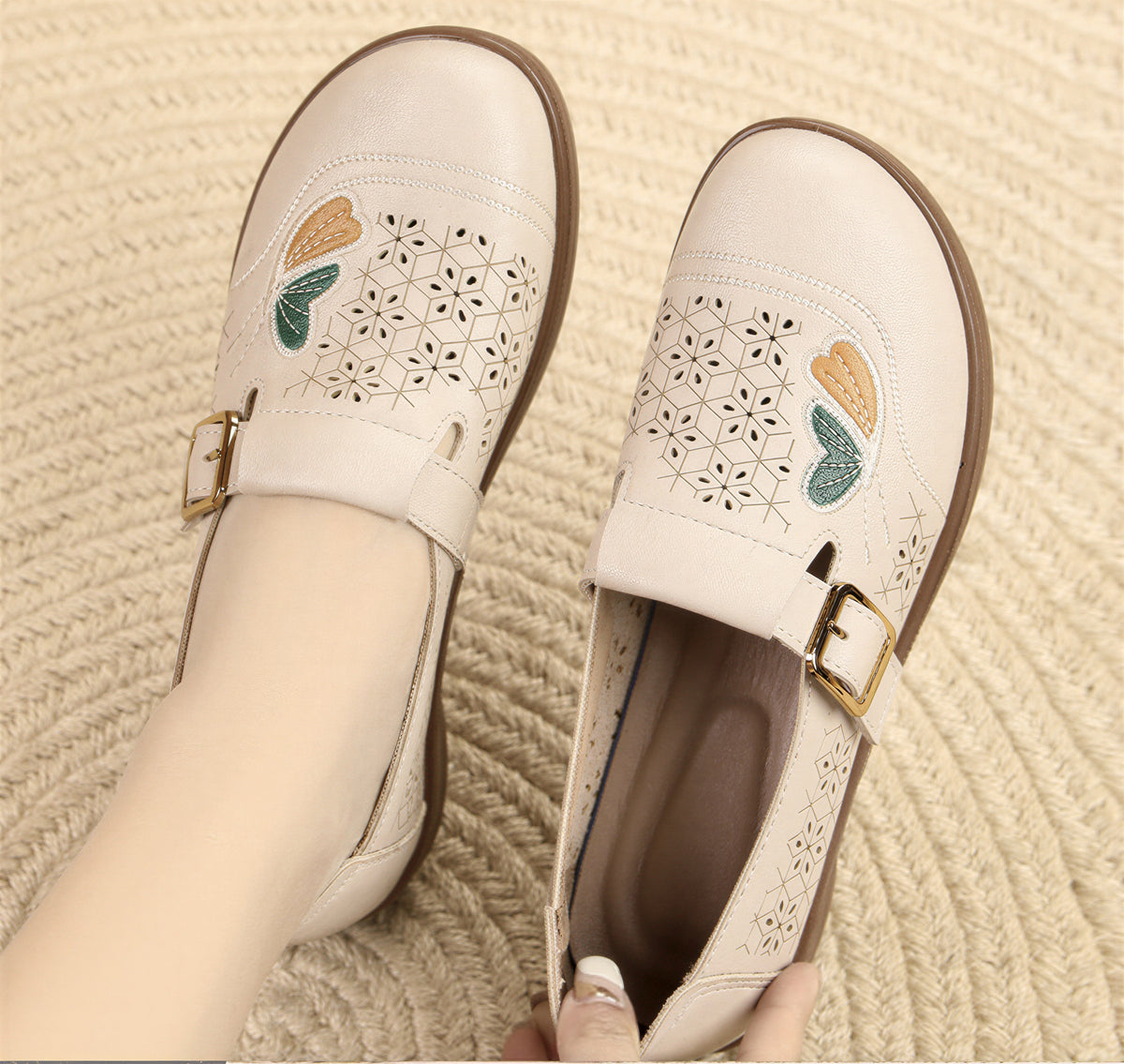 【全3色】カットワーク×バックル ローファー
