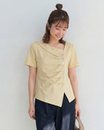 斜め前立てタック入り アシンメトリーヘム 半袖Tシャツ