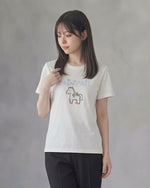 ホワイト クルーネック ゆったりシルエット ポニー刺繍ワッペン 半袖Tシャツ