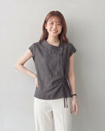 S~2XL アシンメトリーカシュクール リボン付きノースリーブトップス