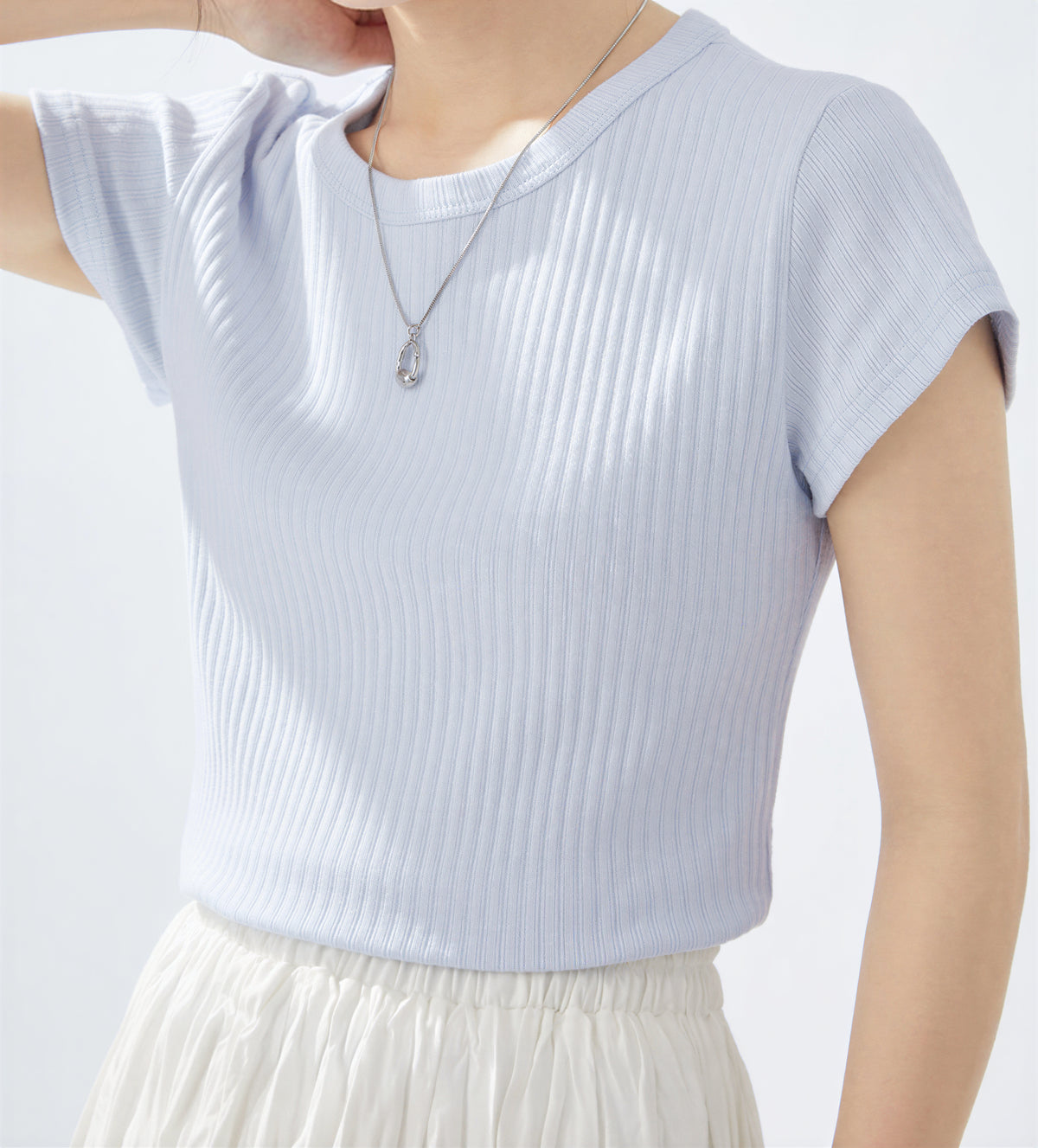 きれいさっぱり！半袖Tシャツクルーネックシックフィットトップス