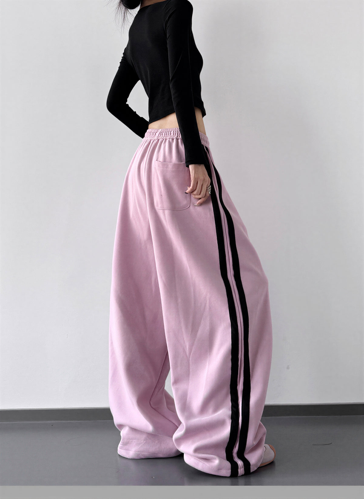 S-XL ドローストリング サイドライン ワイドパンツ
