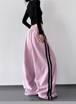 S-XL ドローストリング サイドライン ワイドパンツ