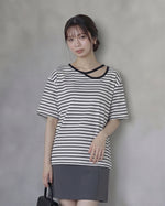 配色フェイクレイヤードボーダーTシャツ