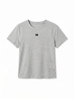 細ボーダー クルーネック スリムフィット 半袖Tシャツ