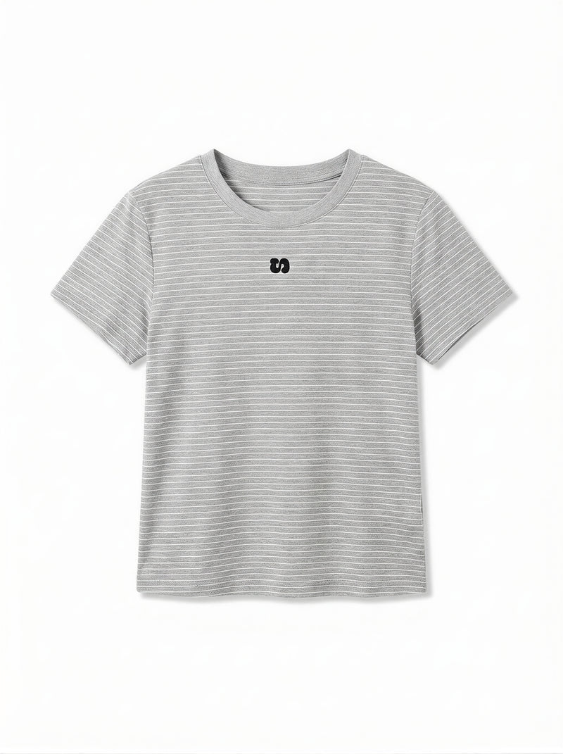 細ボーダー クルーネック スリムフィット 半袖Tシャツ