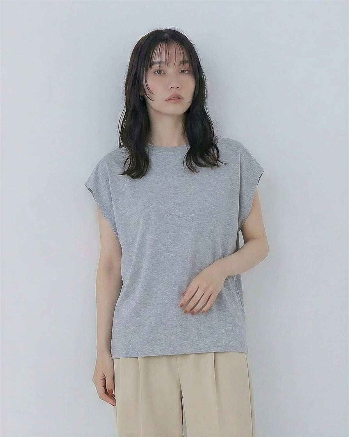 ボーダー柄 ゆったり バットスリーブ クルーネックTシャツ
