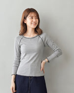 【秋新作】S~XLスリム配色トリム ラグランTシャツ