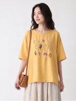 【全3色】M~2XL 刺繍デザイン ゆったり クルーネックTシャツ