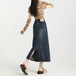 ハイウエスト ストレート スリット デニムスカート