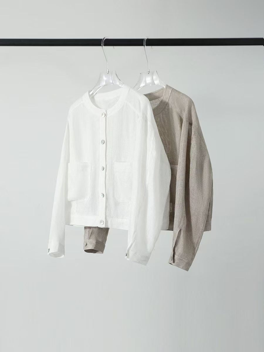 ノーカラージャケット・ショート丈・クルーネック