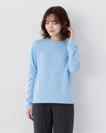ギャザー切り替えルーズ長袖Tシャツ-サックス-XL