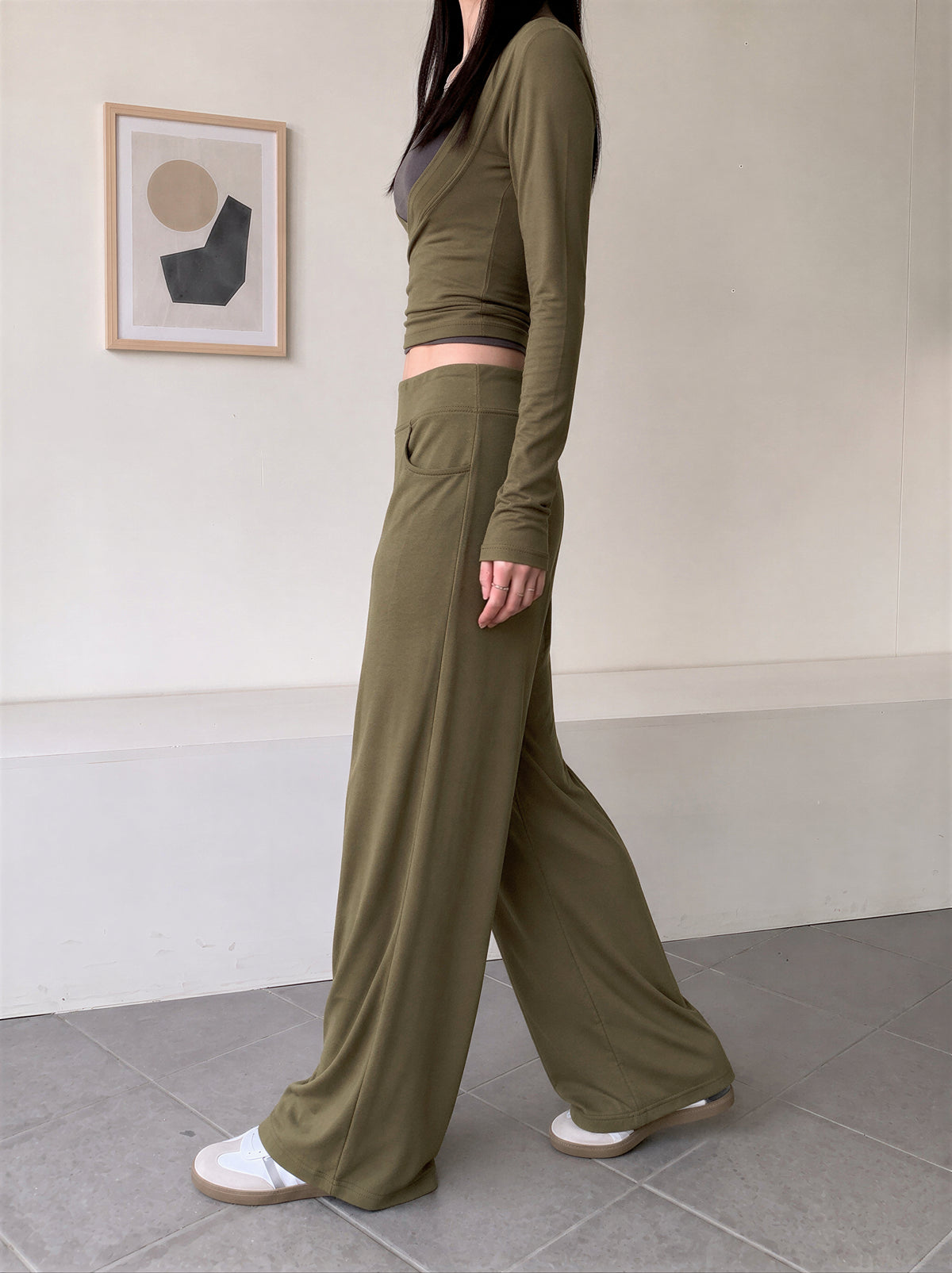 【全3色】S-XL ハイウエスト 落ち感ストレートワイドパンツ
