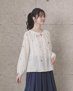 S~XL フリル襟リボン刺繍ブラウス