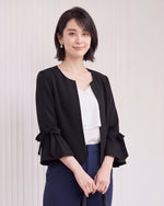 【秋新作】【全3色】S~2XL ラウンドネック フリルスリーブ リボン付き テーラードジャケット