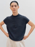 スタンドカラー 切りっぱなし風 半袖Tシャツ
