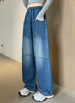 ウエストゴム ハイウエスト 切り替えワイドデニムパンツ