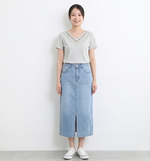 カットワークレースVネック 半袖ストレートTシャツ