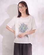 ゆったりカジュアルクルーネックフラワープリント半袖Tシャツ