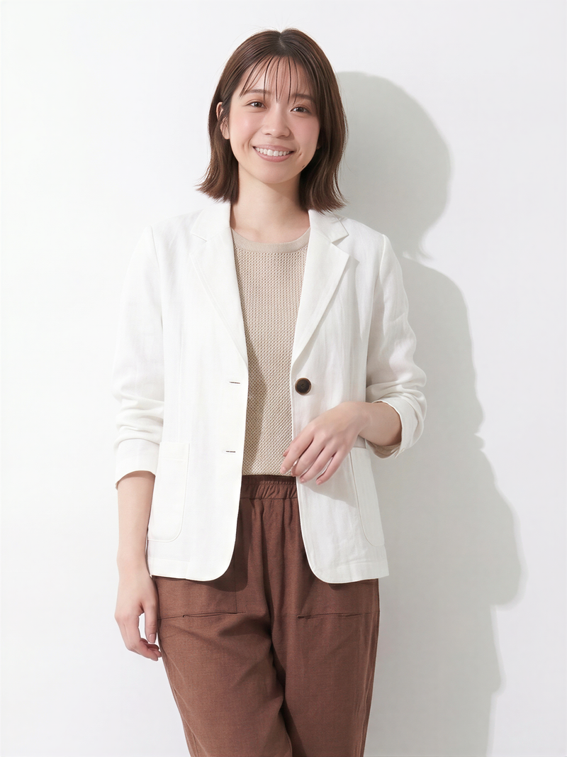 【全3色】M~2XL ホワイト シングルボタン テーラードカラー ショート丈ジャケット